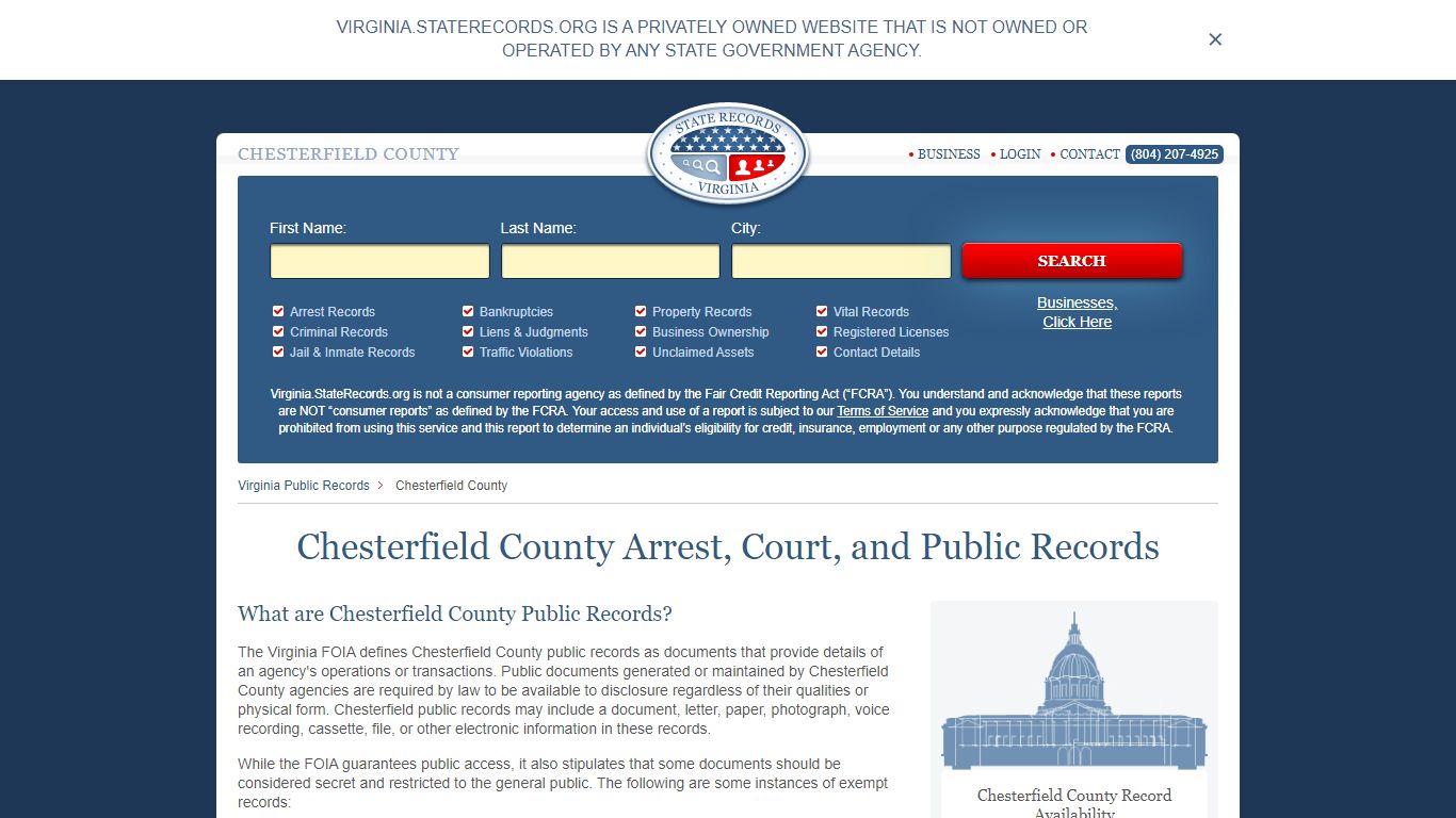 Chesterfield County Arrest, Court, and Public Records